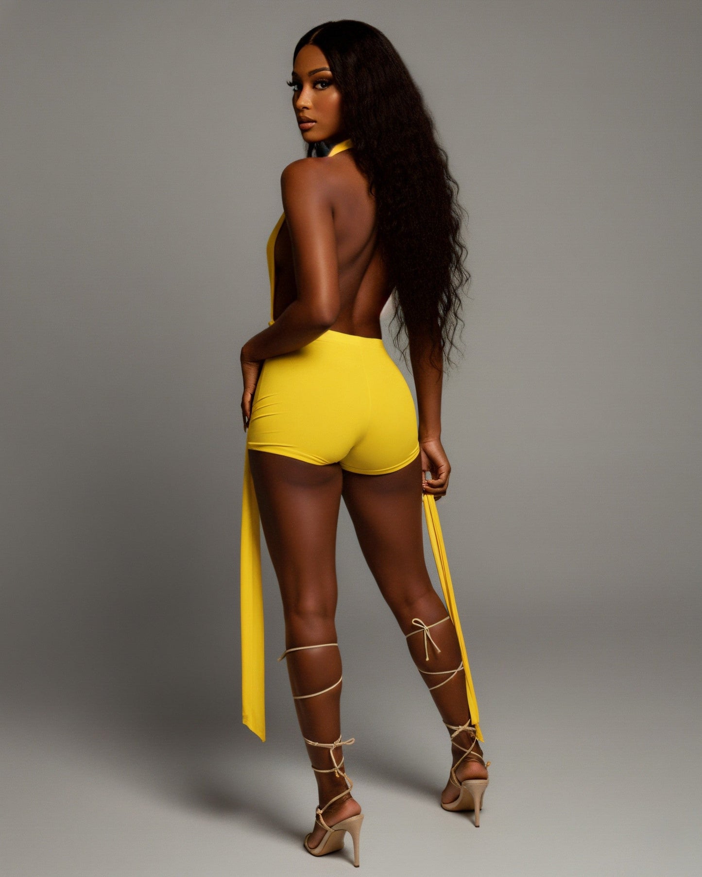 AVERILL Halter Top & Side Draped Shorts Set