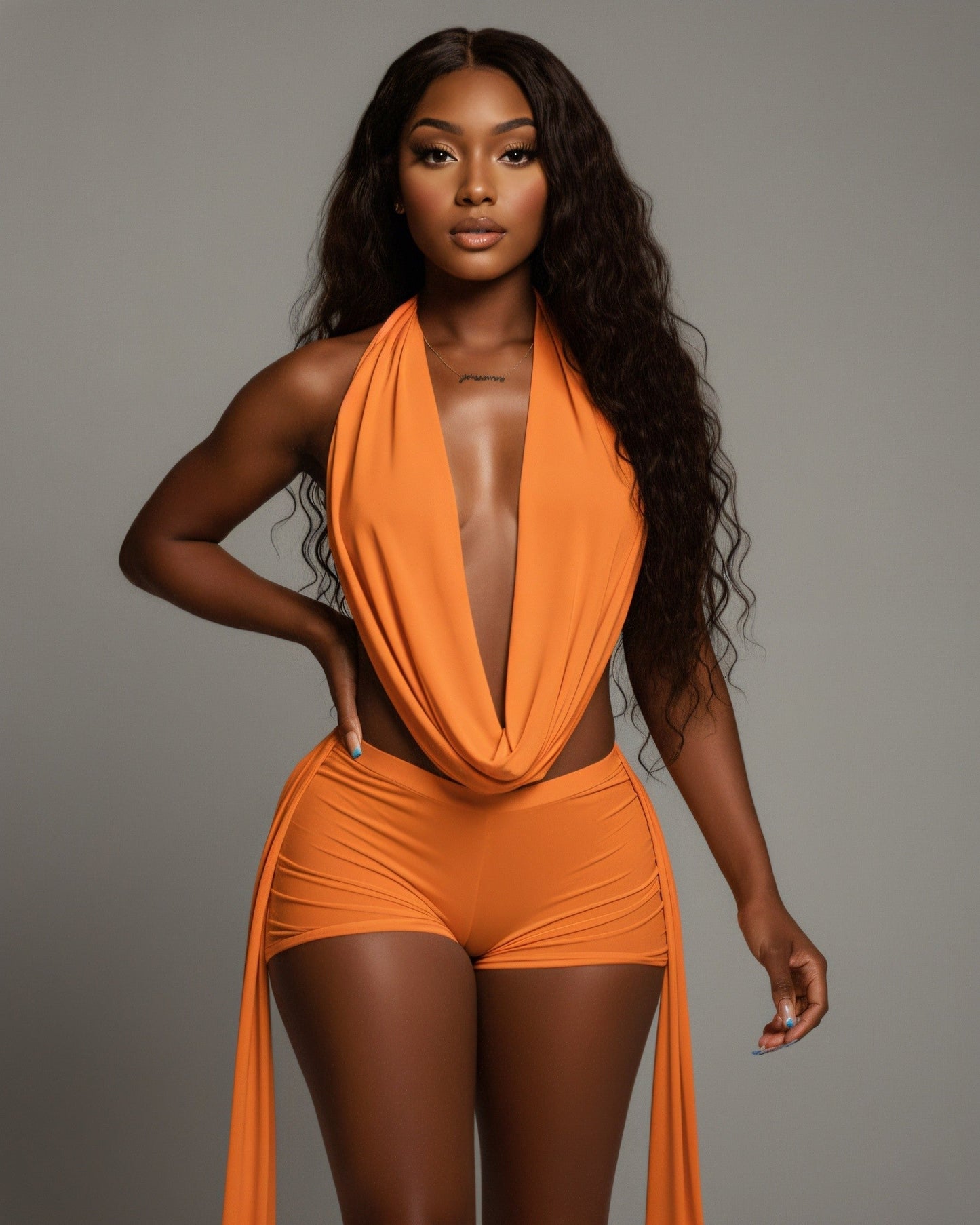 AVERILL Halter Top & Side Draped Shorts Set