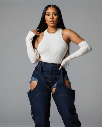 NAMI Distressed Denim Chaps Pants