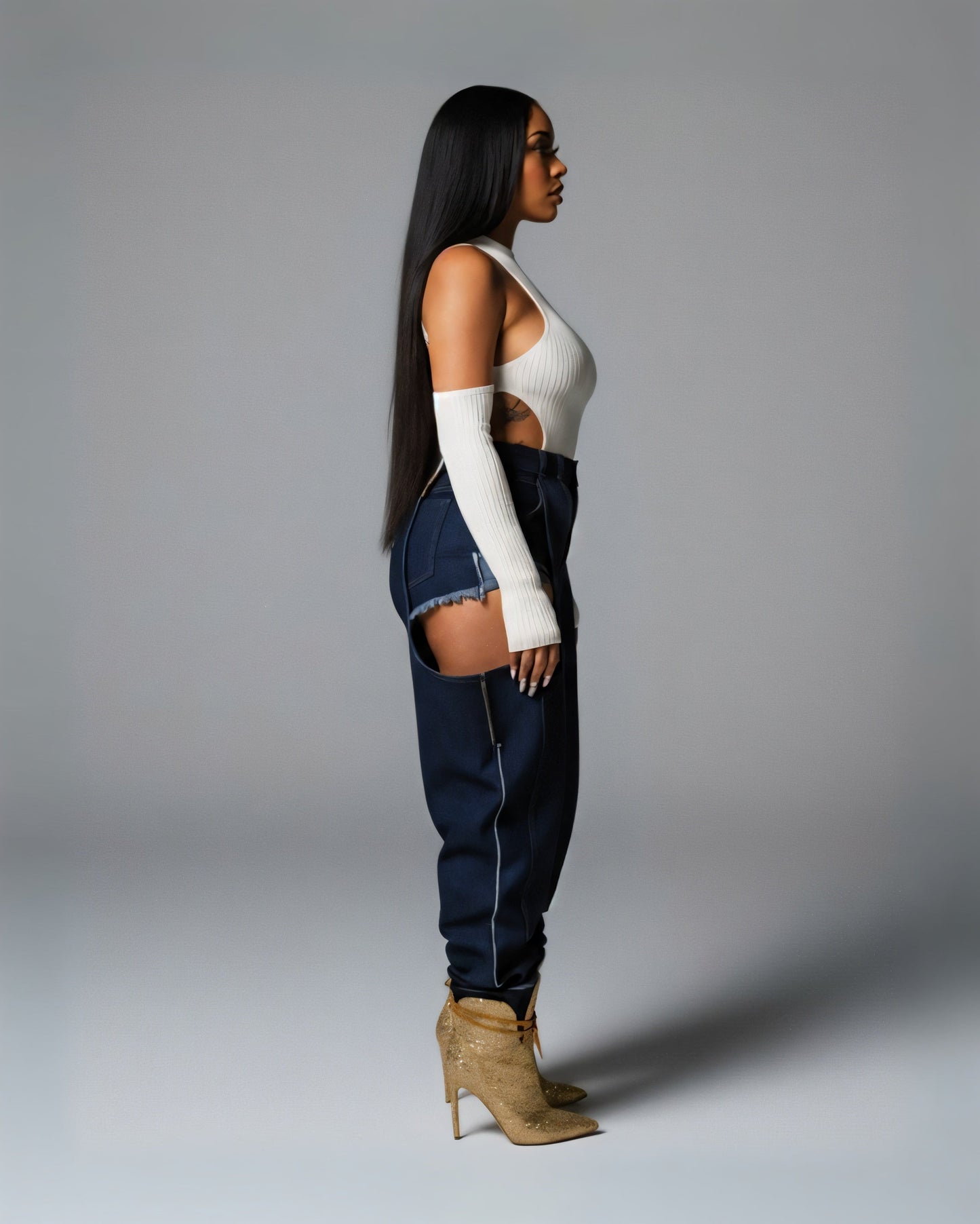 NAMI Distressed Denim Chaps Pants